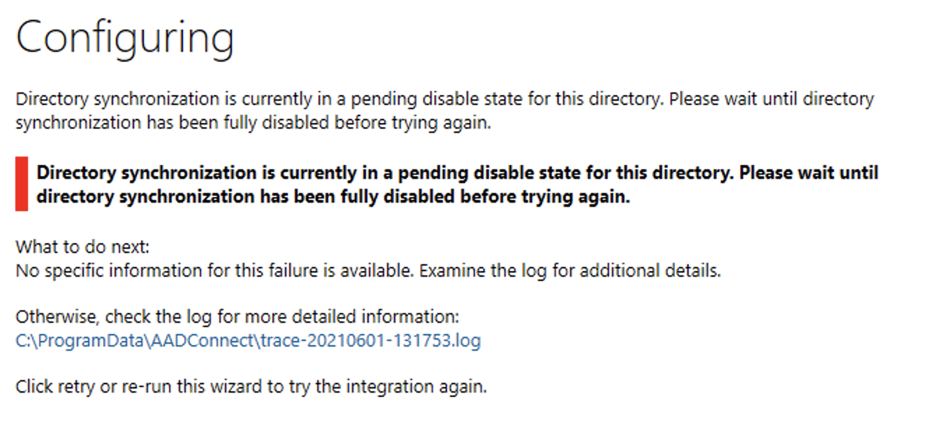 AAD connection failure