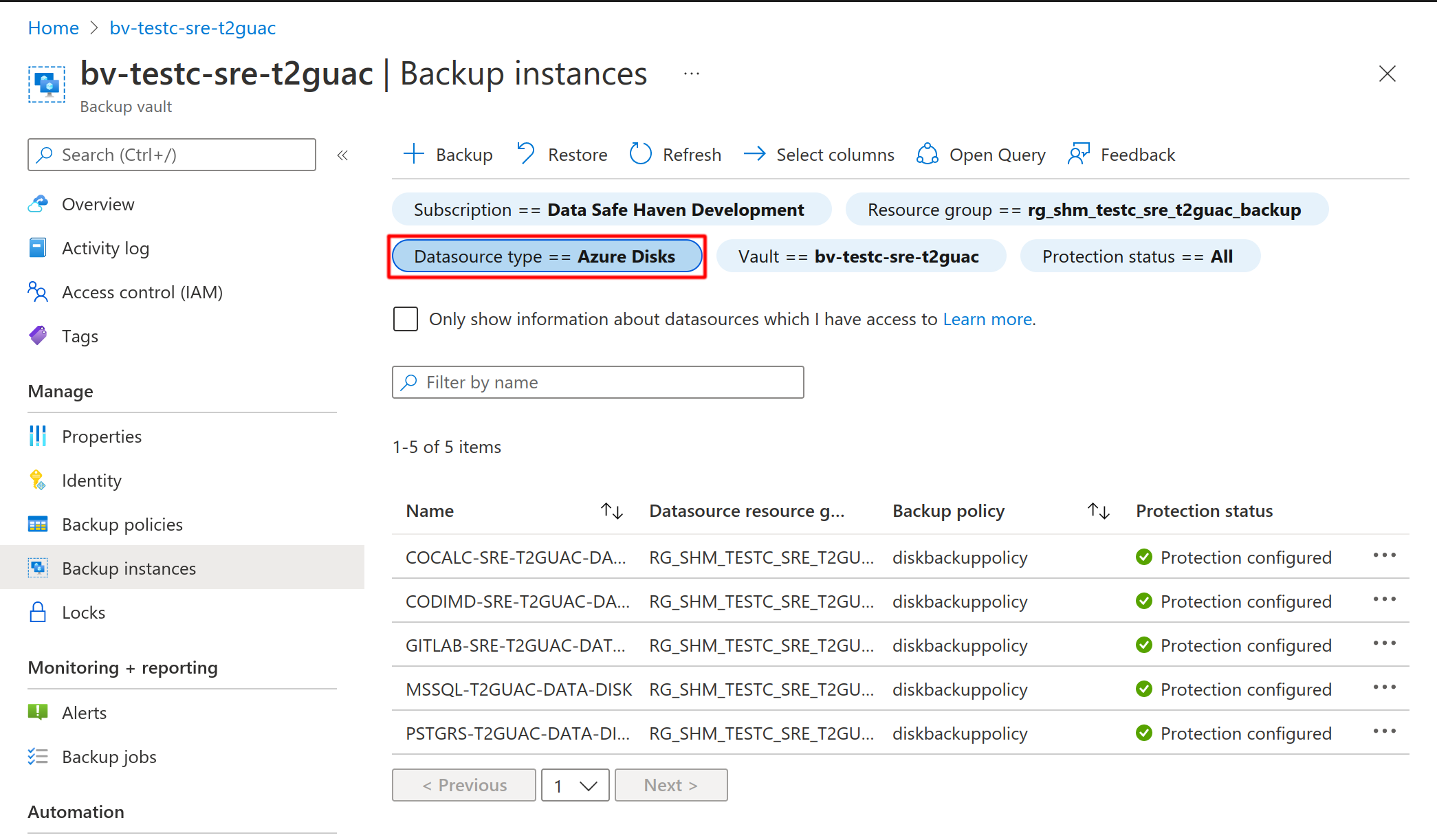 Selecting disk backup instances