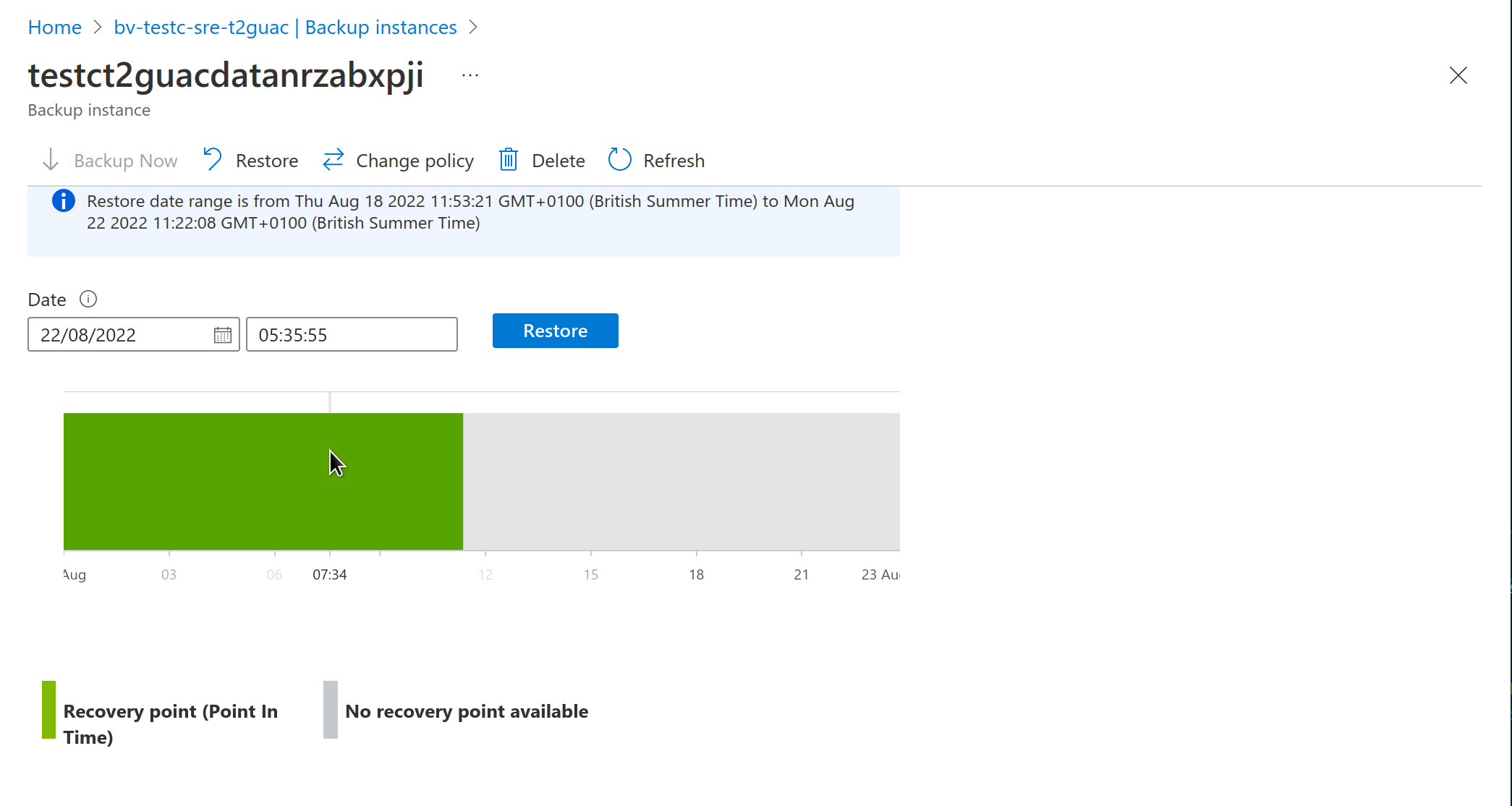 Selecting blob backup restore point