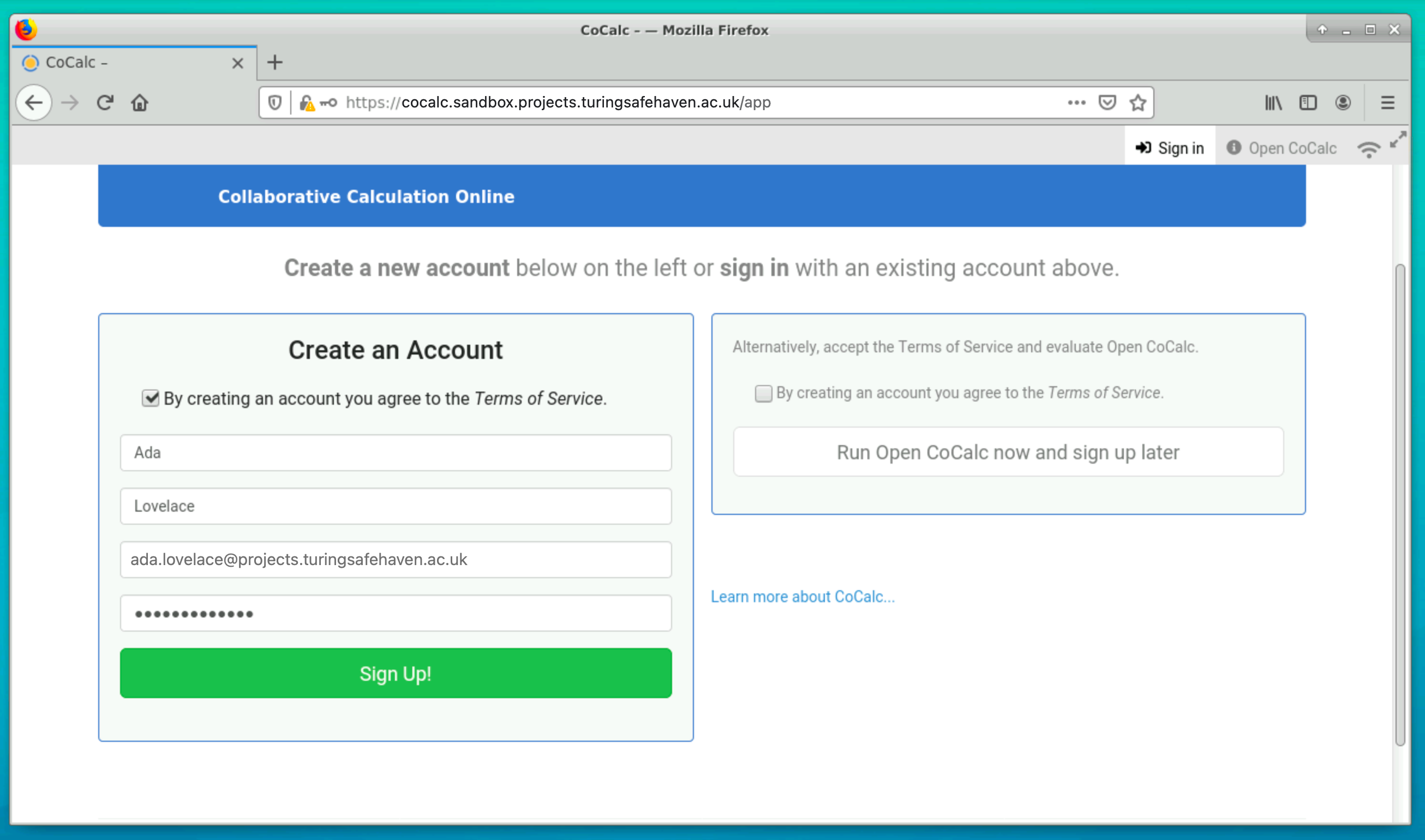 CoCalc account creation