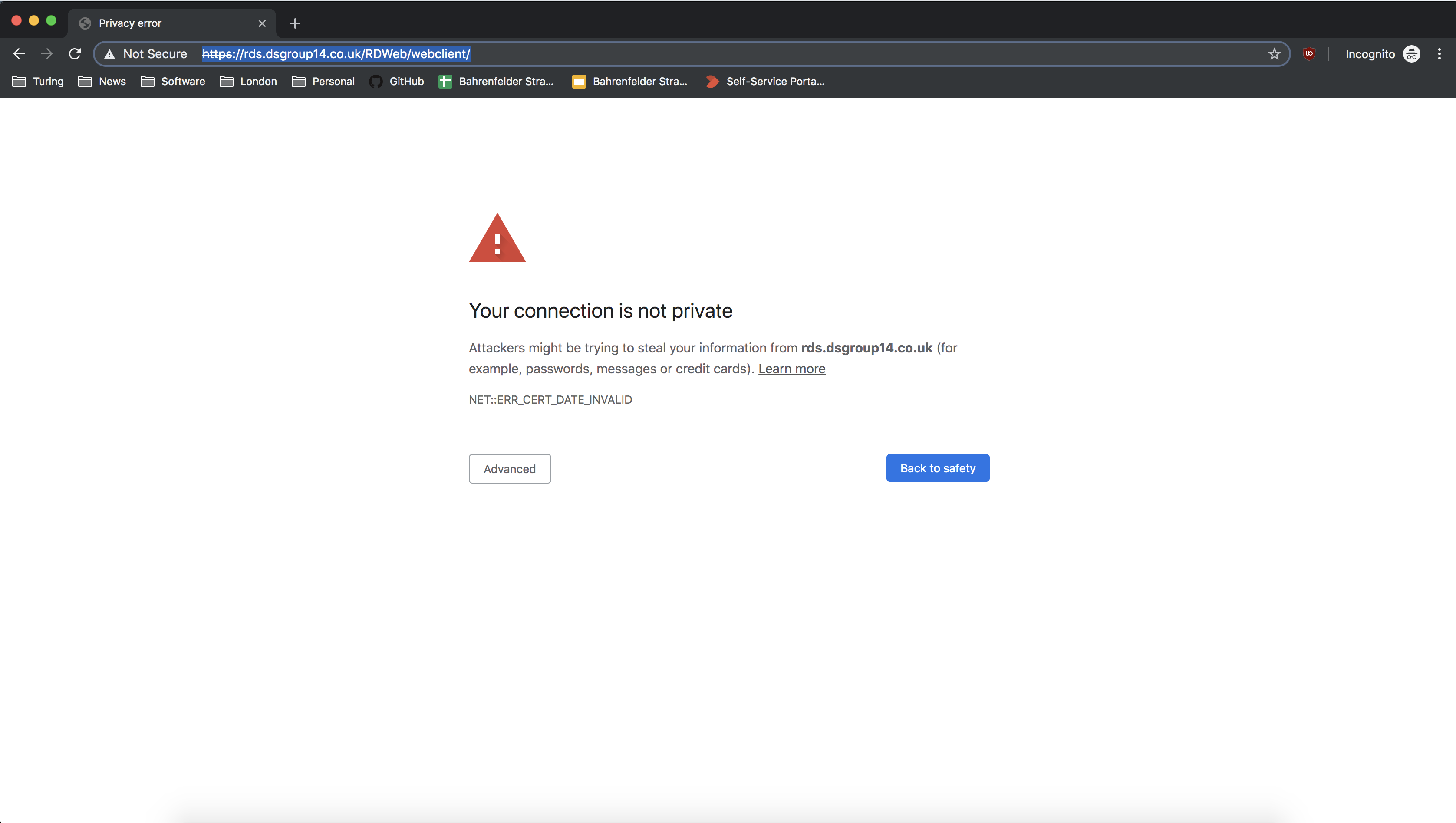Login failure - expired certificate
