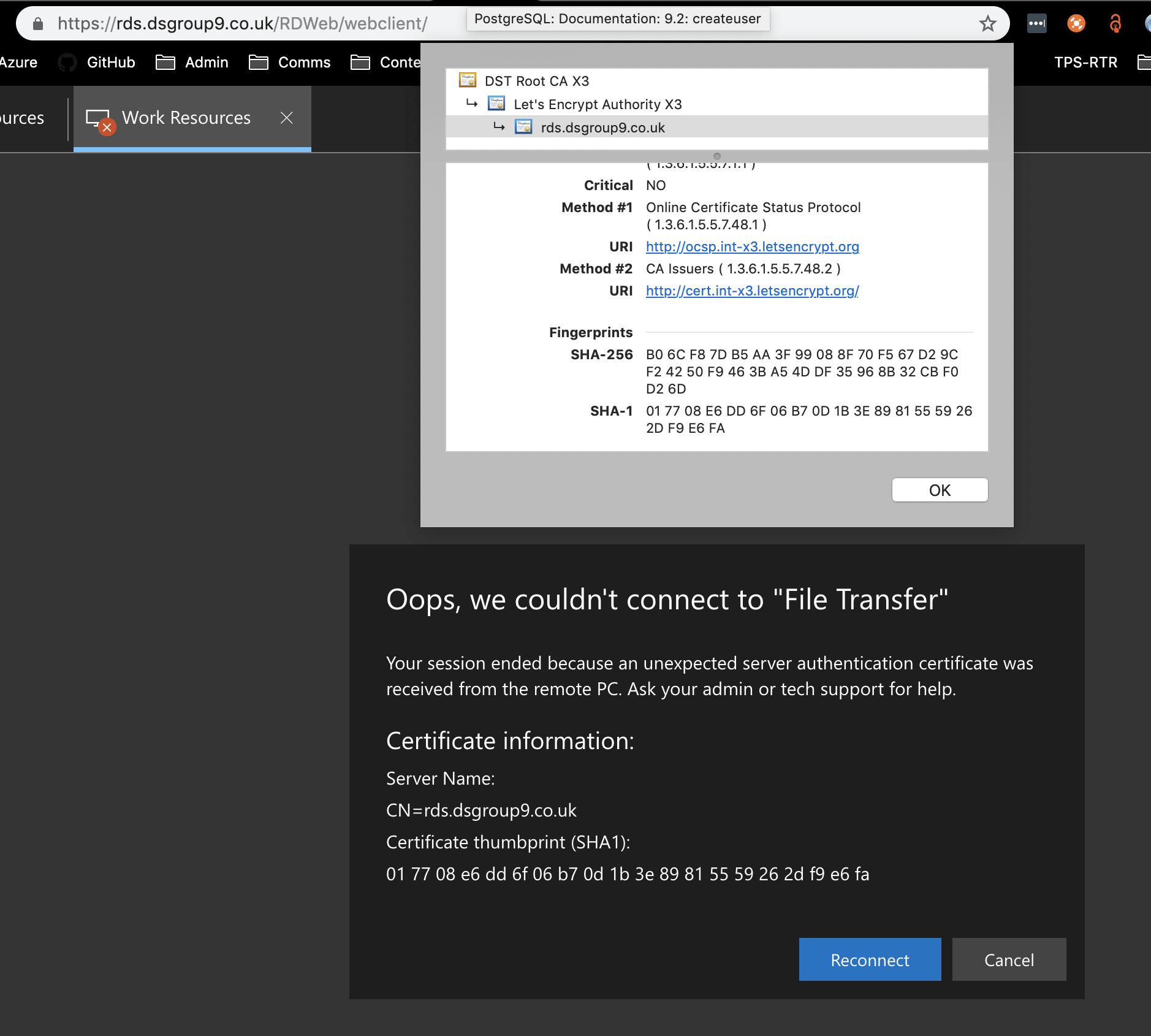 Unexpected certificate error