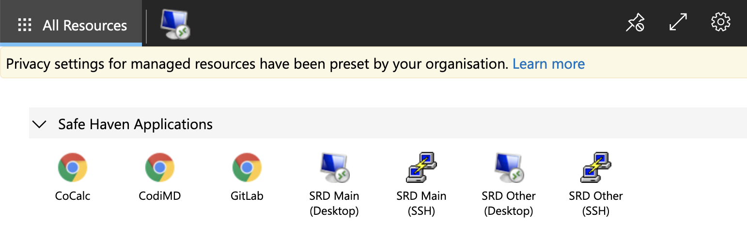 Microsoft RDS dashboard with apps