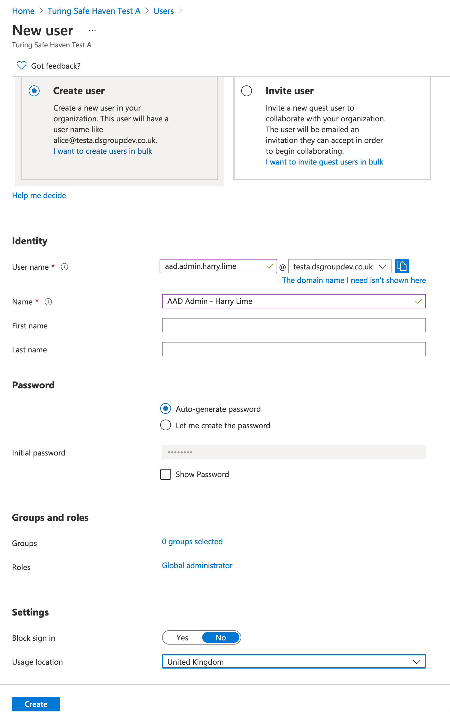 AAD create admin account