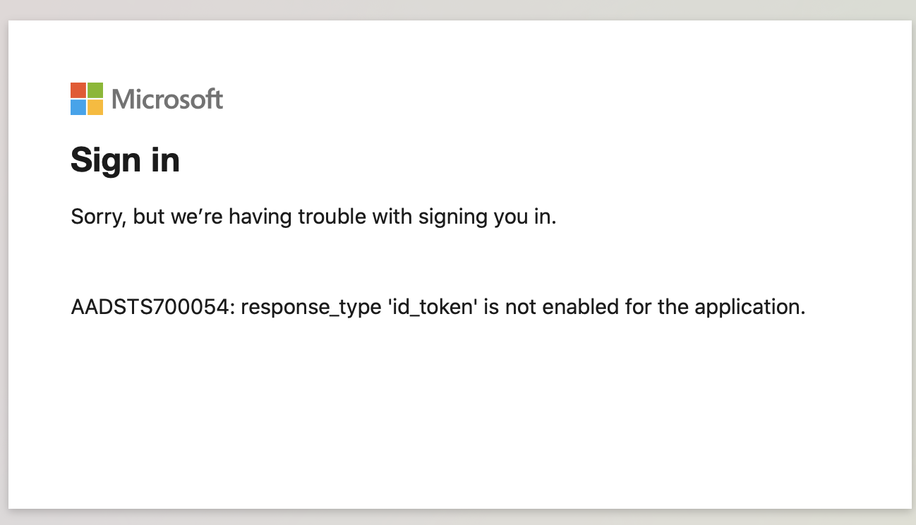 AAD ID token failure