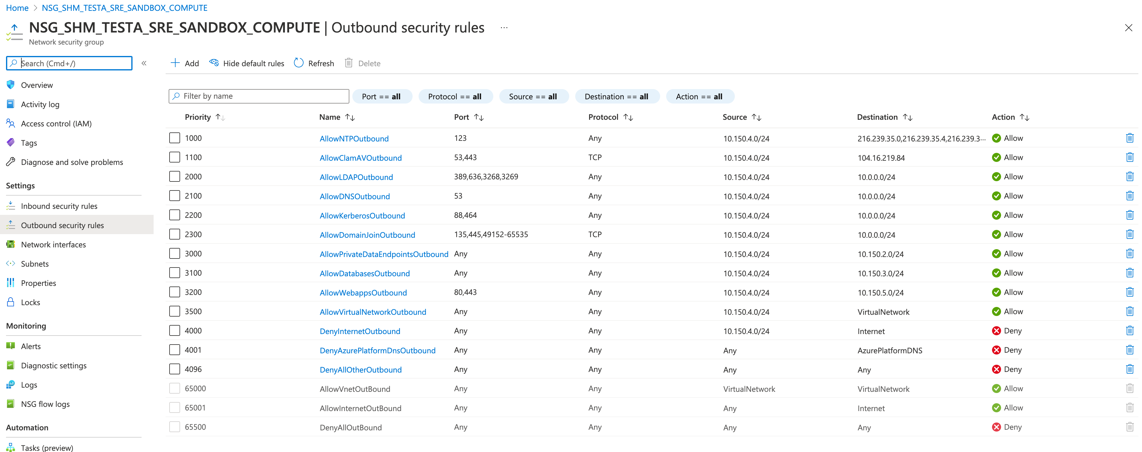 NSG outbound access