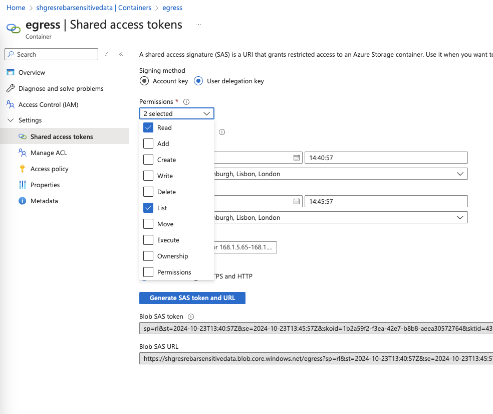 Read-only SAS token